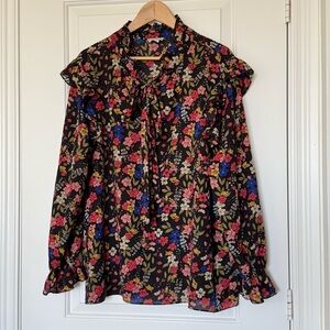 Molly Bracken Gabrielle Floral Tieneck Bow Ruffle Sleeve Blouse
